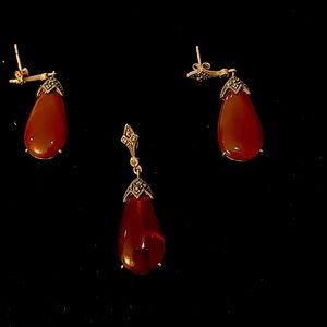 Sterling Silver and Red stone Jewelry Set